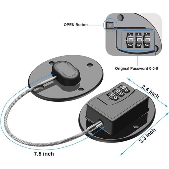 2 Pack Refrigerator Lock - Heavy Duty Combination Fridge Lock (Black) - Picture 3 of 8